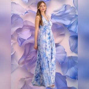 BCX Blue Floral Halter Gown